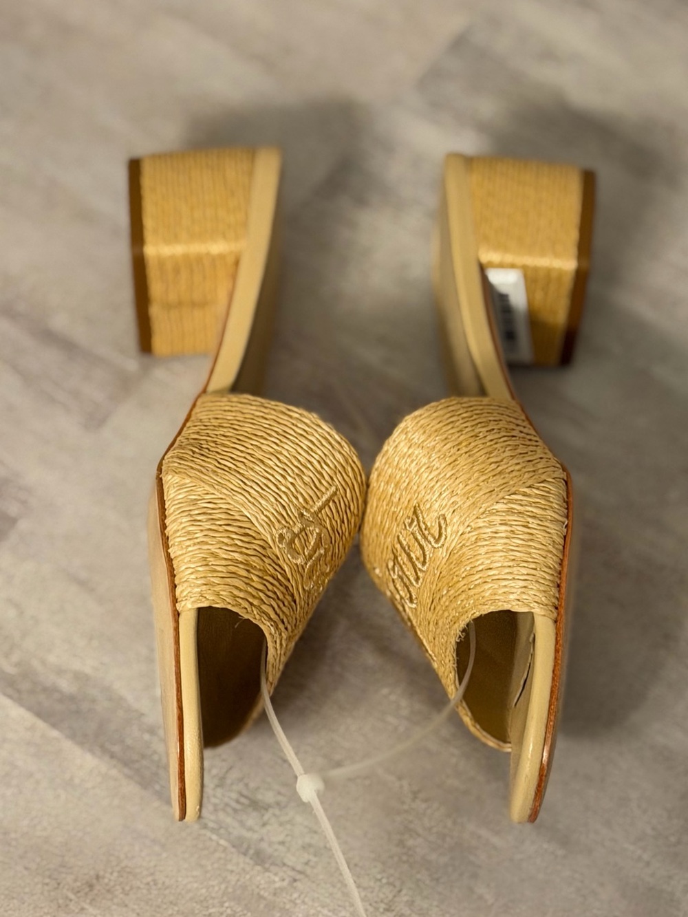 cinq a sept 45mm Dani Sandals Tan Raffia Slide Sz 36.5 $345 - Picture 8 of 10